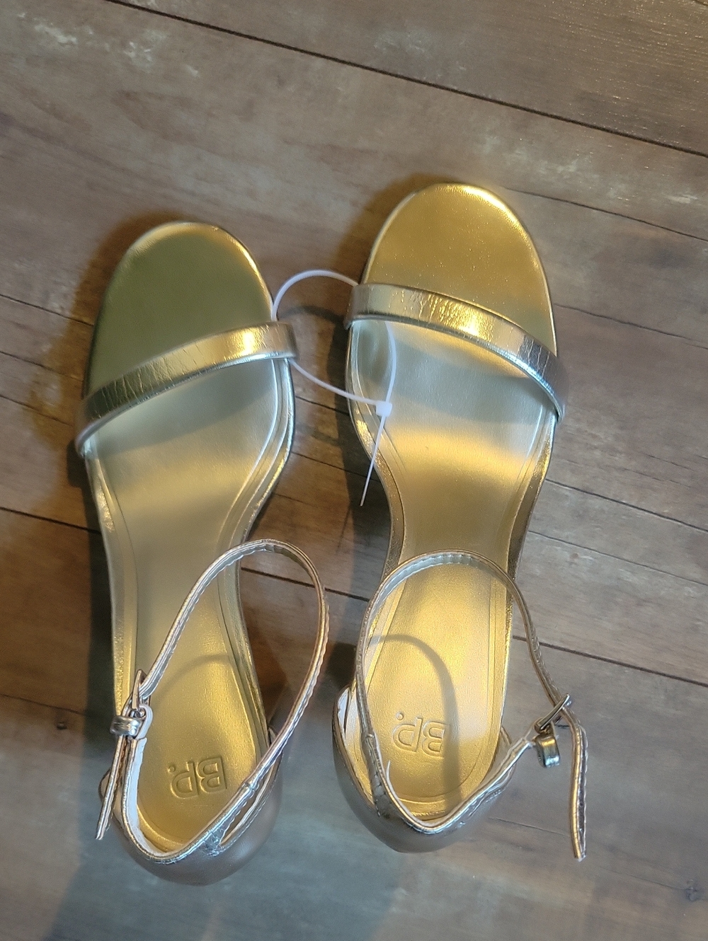bp Metallic Gold Ankle-Strap Block Heels - Picture 4 of 9